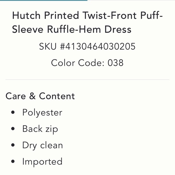 Anthropologie NWT Hutch Printed Twist-Front Puff-Sleeve Ruffle-Hem Midi size XS. - Picture 6 of 16